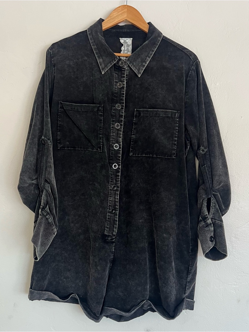 Vintage wash Black Button-Up Shirt romper